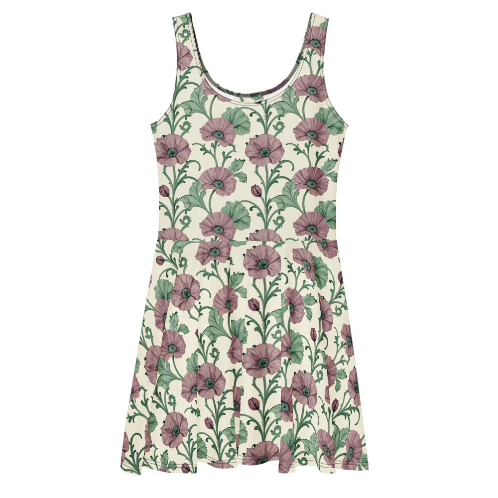 Mauve Poppy Reverie on Skater Dress — Front