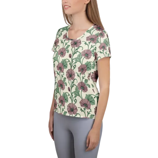 Mauve Poppy Reverie on a Women's Athletic T-Shirt