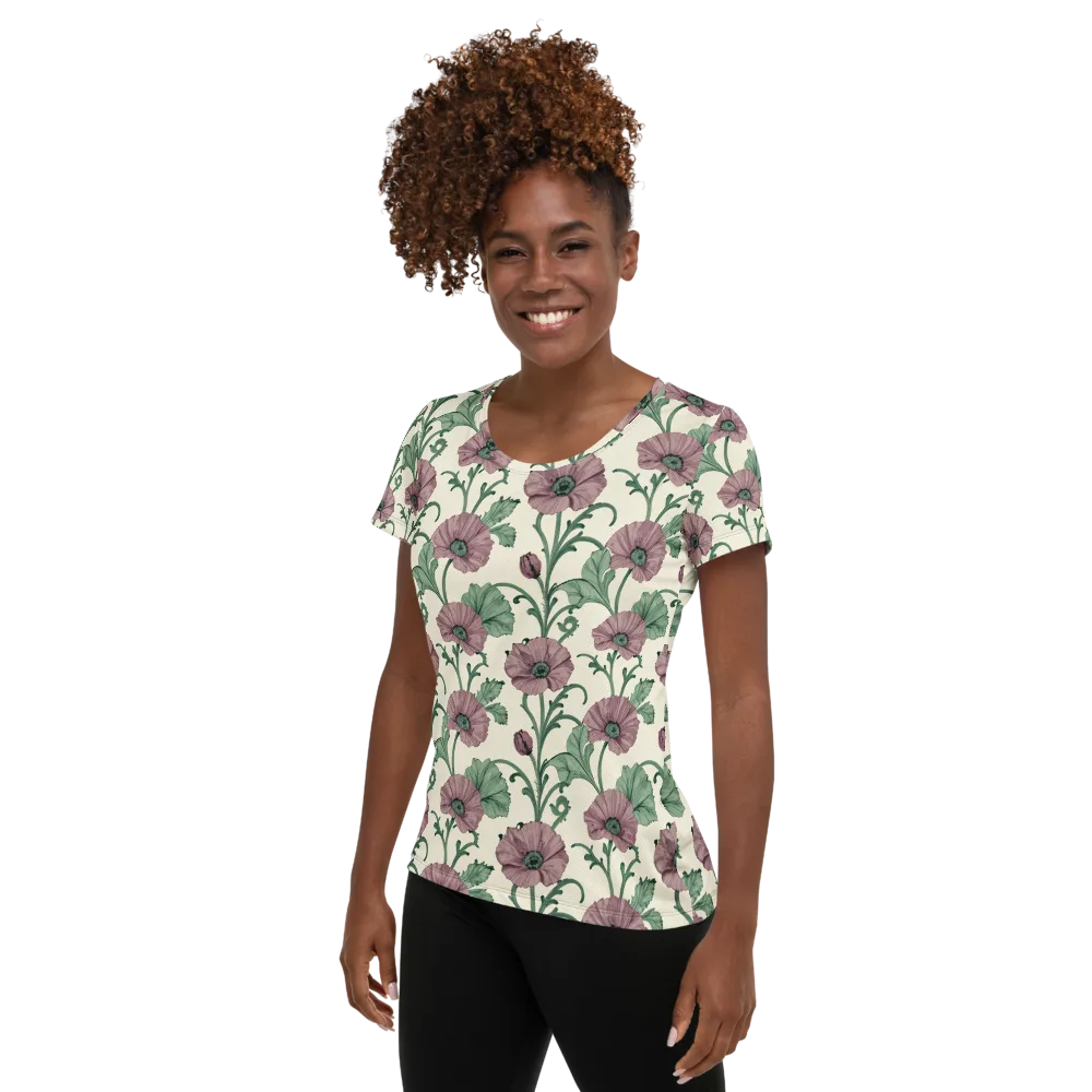 Mauve Poppy Reverie on Women's Athletic T-Shirt — Left
