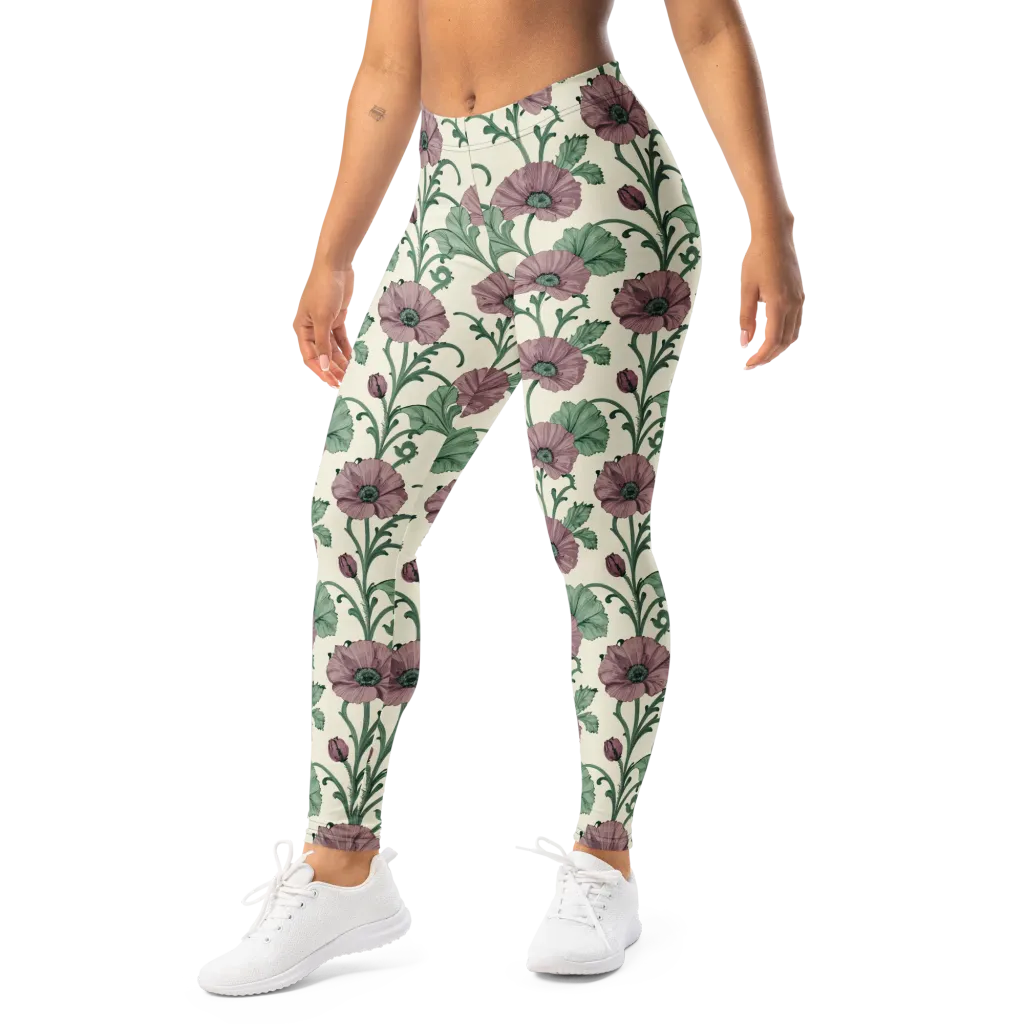 Mauve Poppy Reverie on Leggings — Left Front