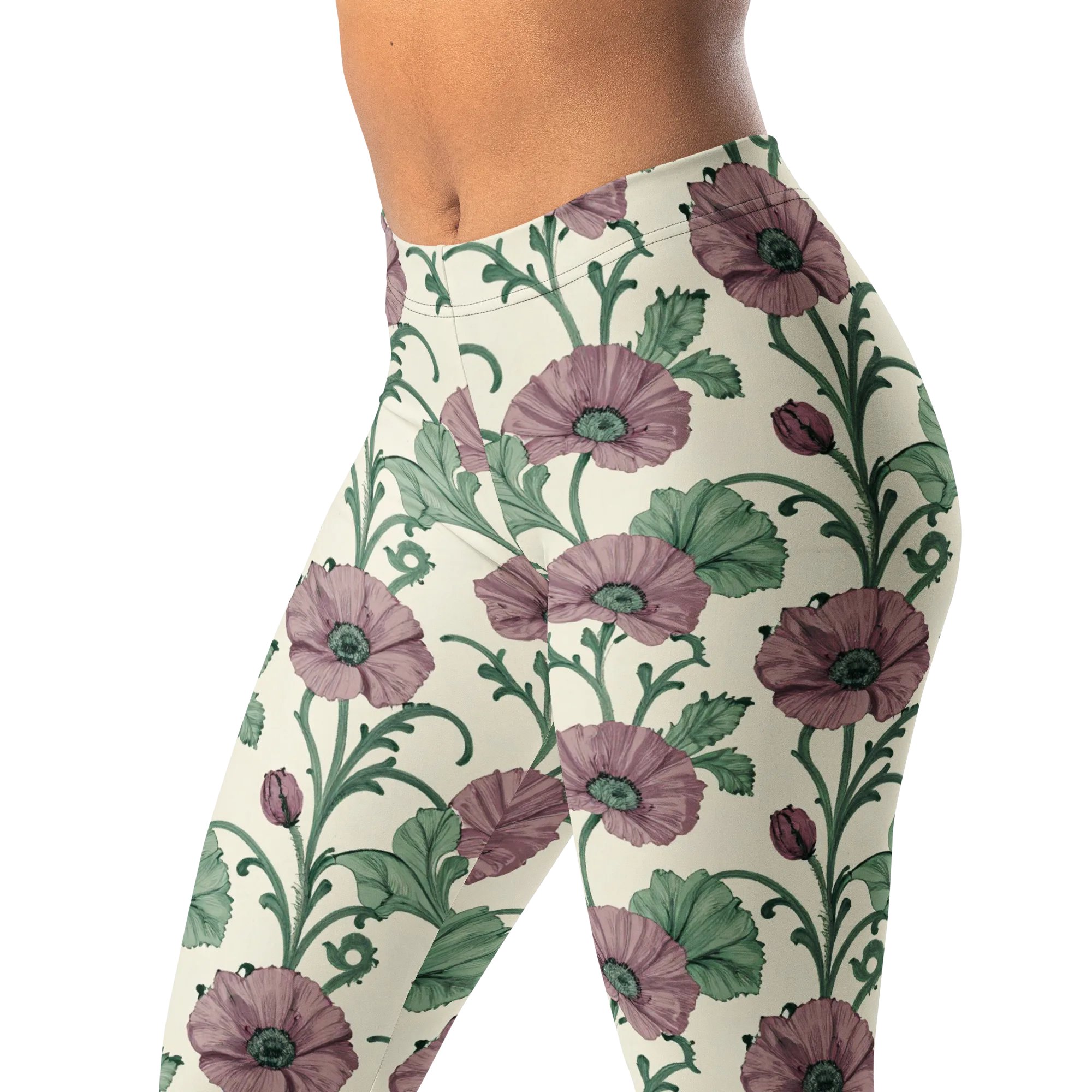 Mauve Poppy Reverie on Leggings — Left Front