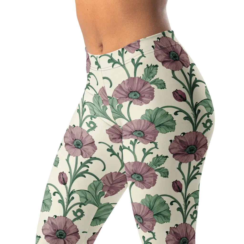 Mauve Poppy Reverie on Leggings — Left Front