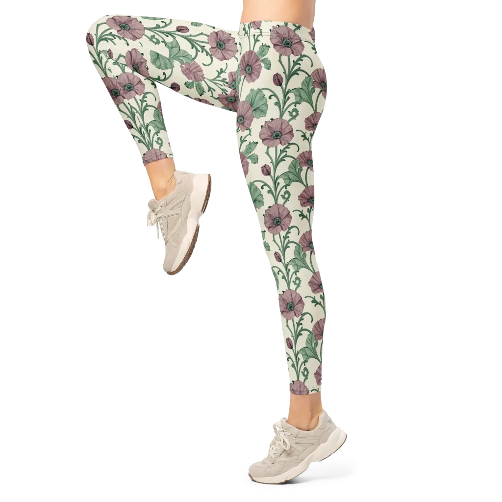 Mauve Poppy Reverie on Leggings — Left