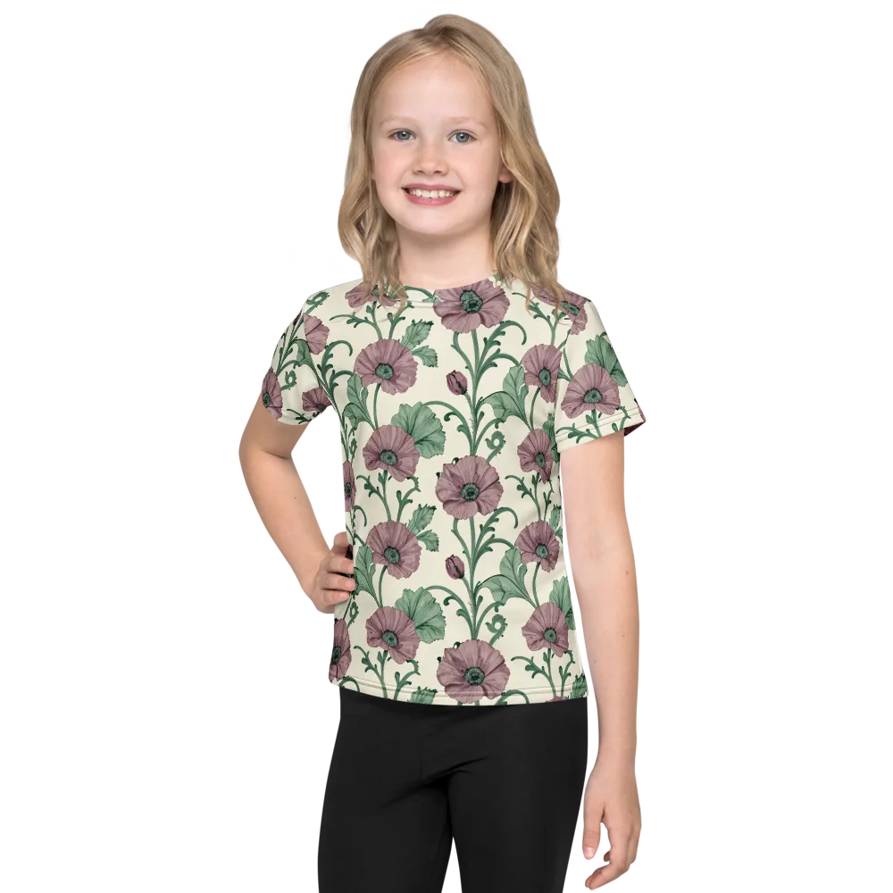 Mauve Poppy Reverie on Kids Crew Neck T-Shirt — Front