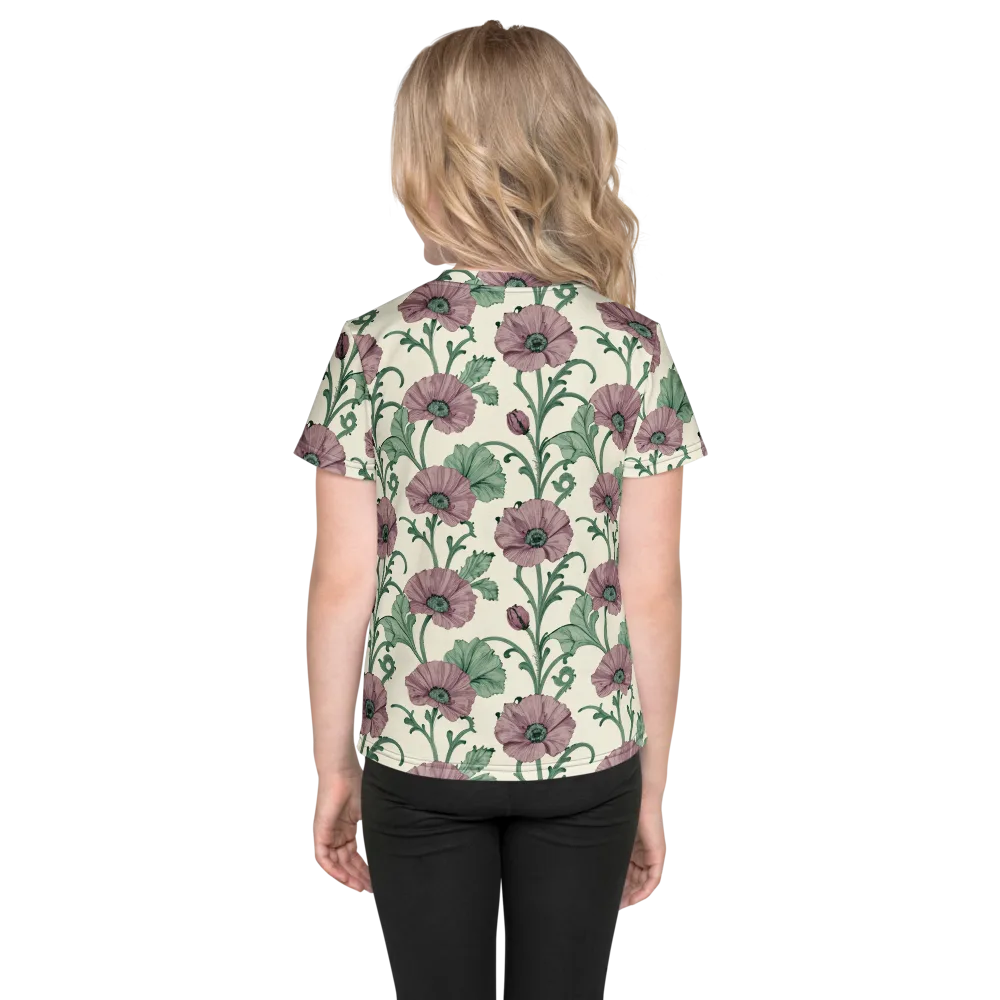 Mauve Poppy Reverie on Kids Crew Neck T-Shirt — Back