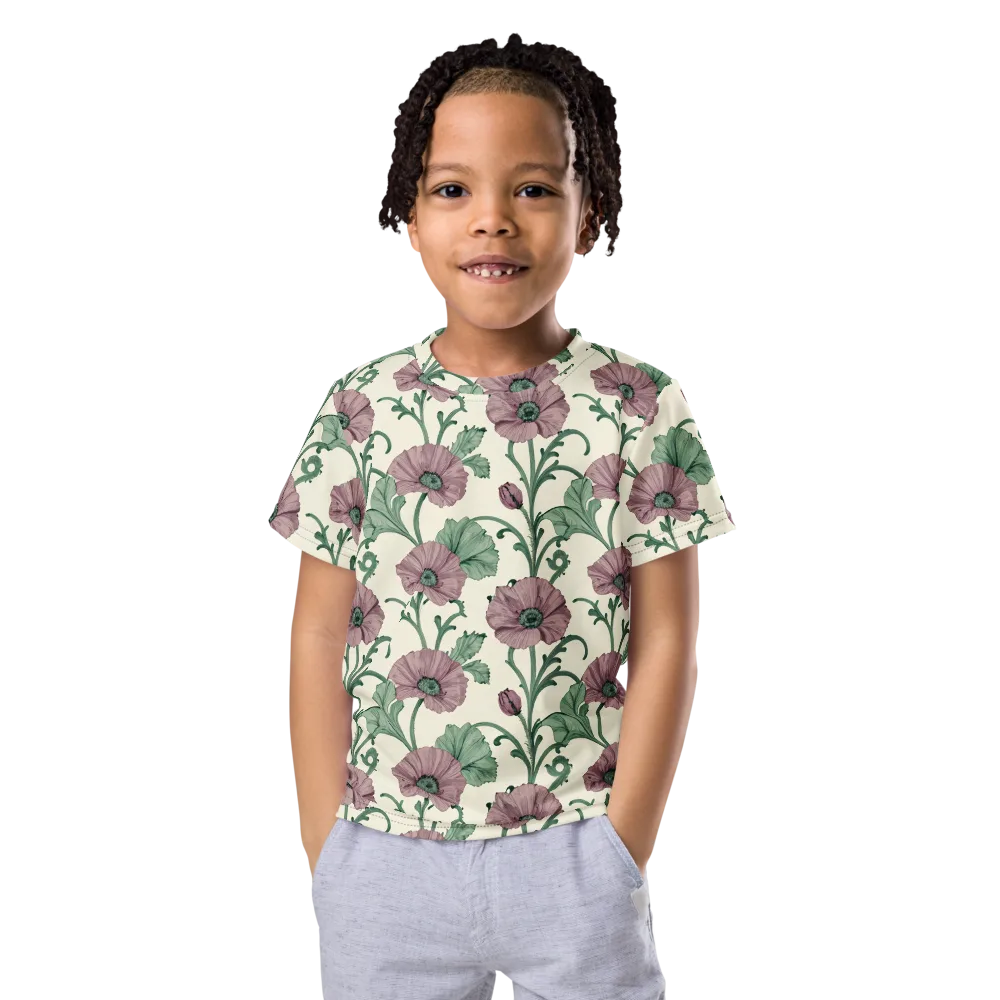Mauve Poppy Reverie on Kids Crew Neck T-Shirt — Front