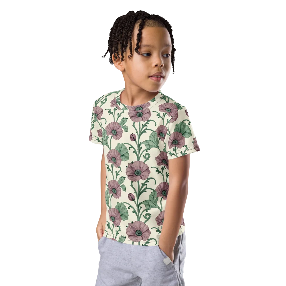 Mauve Poppy Reverie on Kids Crew Neck T-Shirt — Left Front