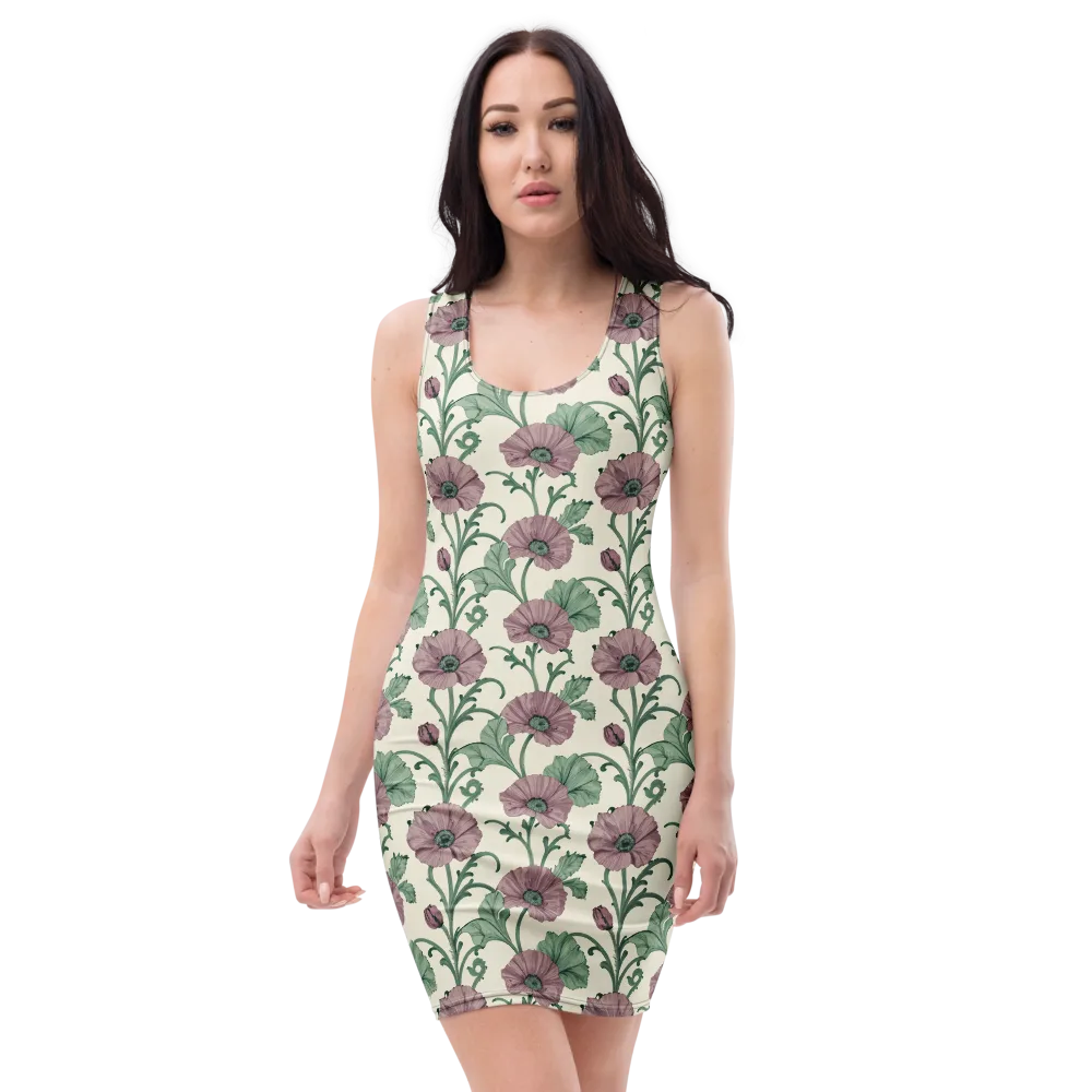 Mauve Poppy Reverie on Bodycon Dress — Front