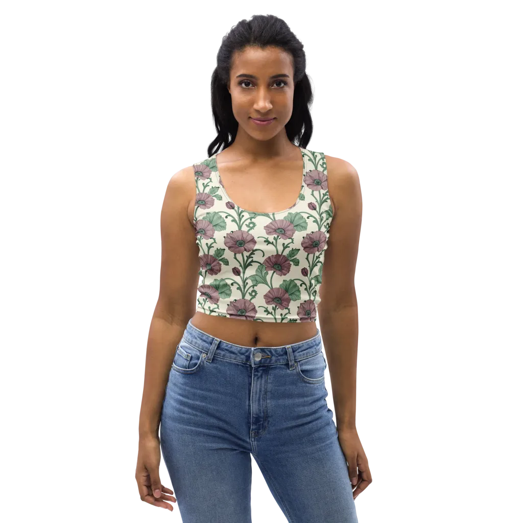 Mauve Poppy Reverie on Crop Top — Front