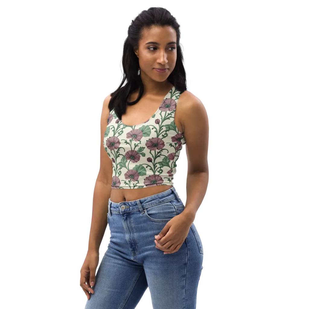 Mauve Poppy Reverie on Crop Top — Left Front