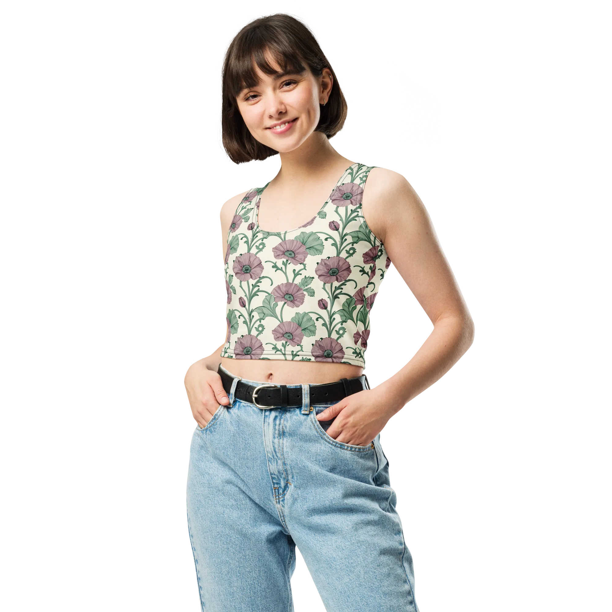 Mauve Poppy Reverie on Crop Top — Front