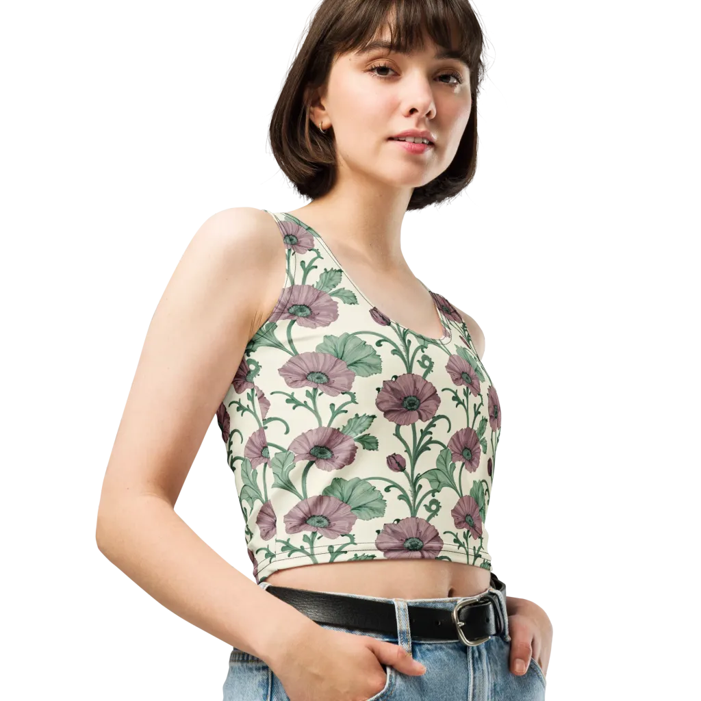 Mauve Poppy Reverie on Crop Top — Right Front