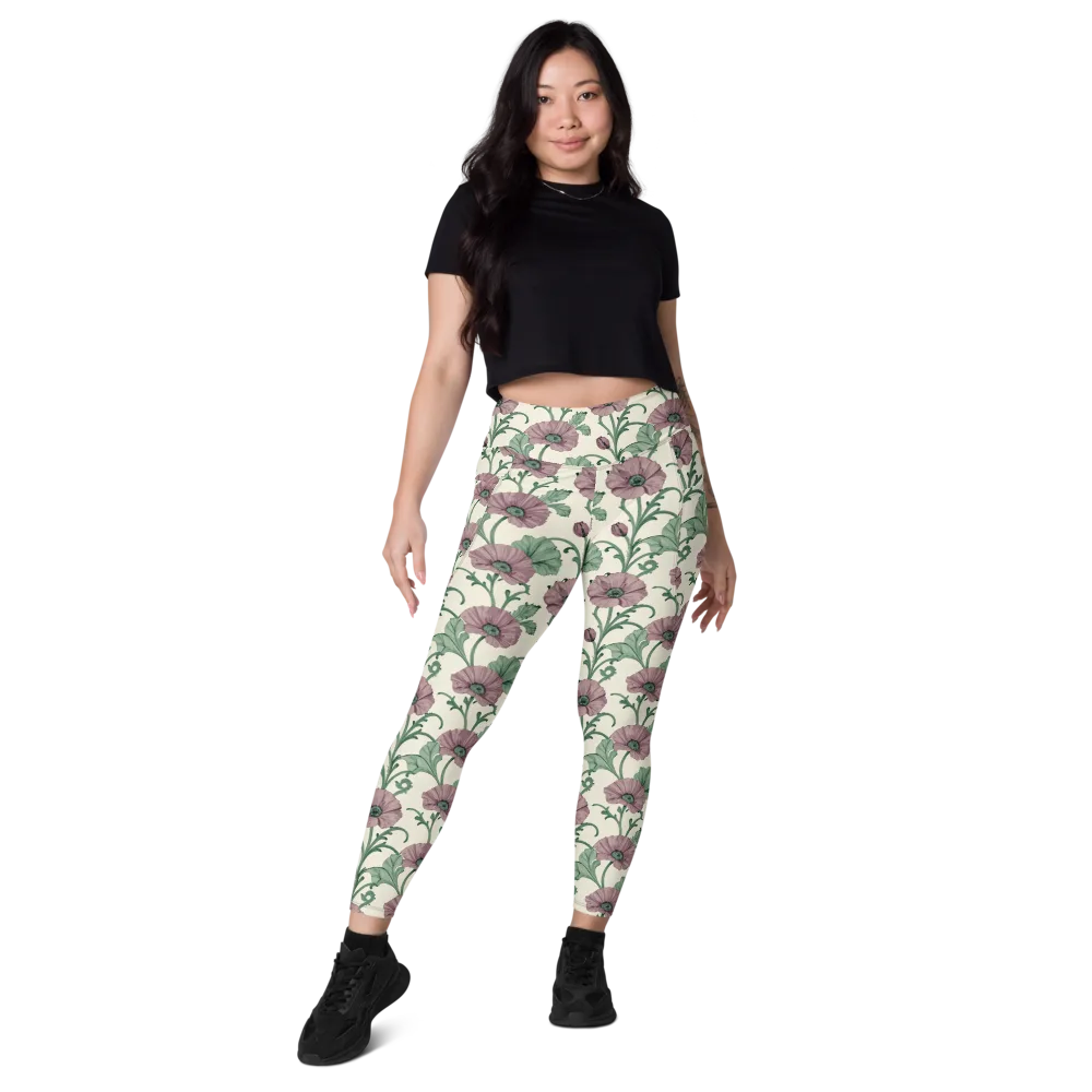 Mauve Poppy Reverie on Leggings with Pockets — Front
