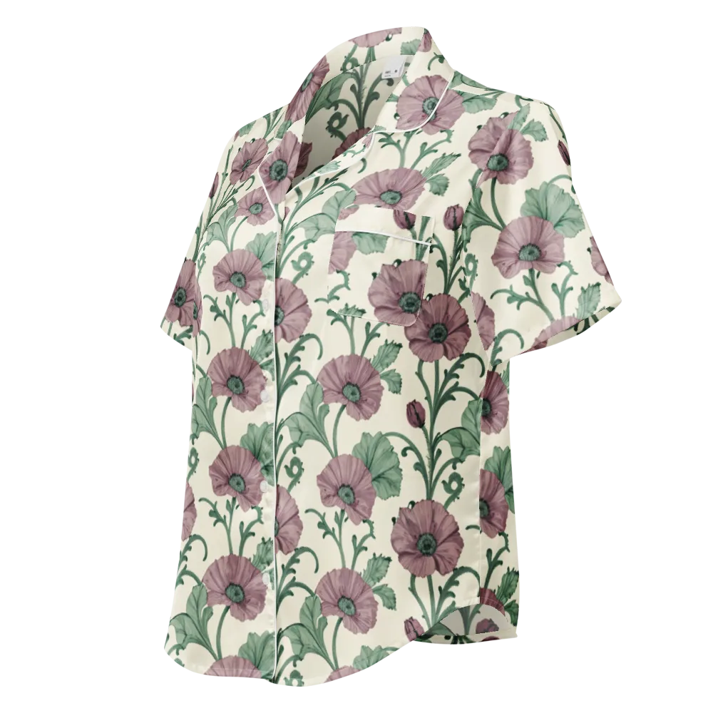 Mauve Poppy Reverie on Women's Short Sleeve Pajama Top — Left Front