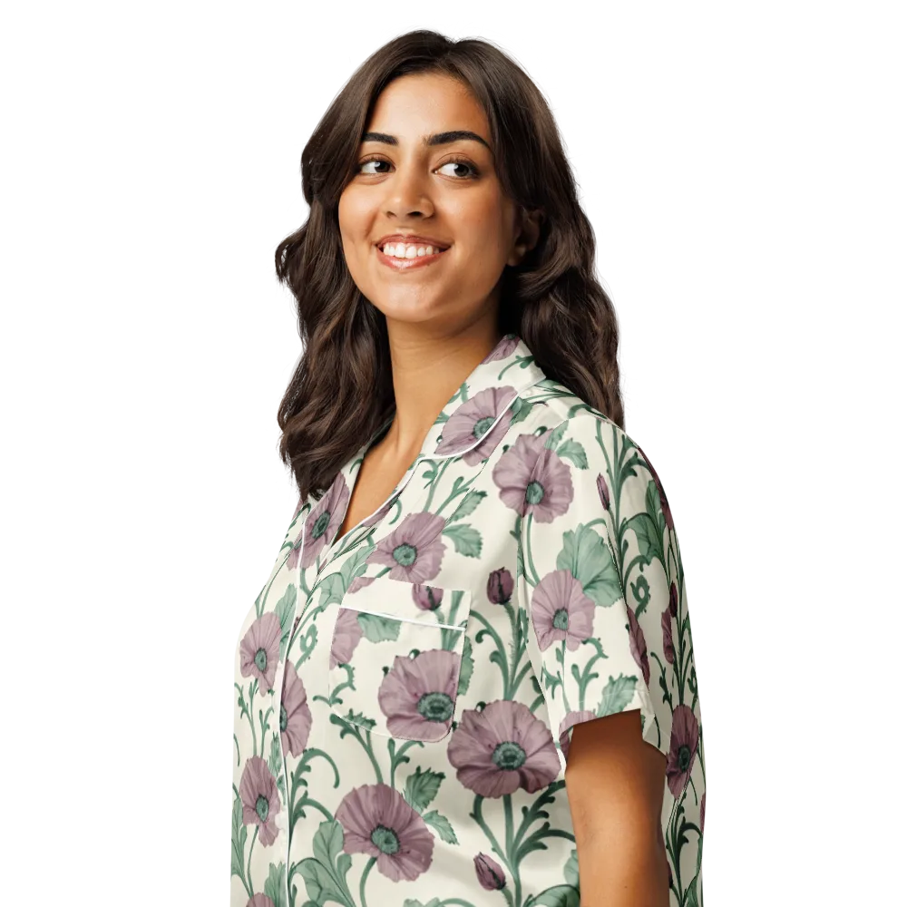 Mauve Poppy Reverie on Women's Short Sleeve Pajama Top — Left Front