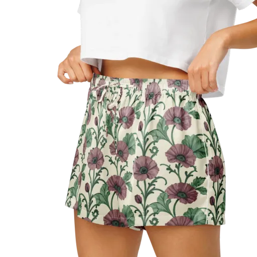 Mauve Poppy Reverie on a Women's Pajama Shorts