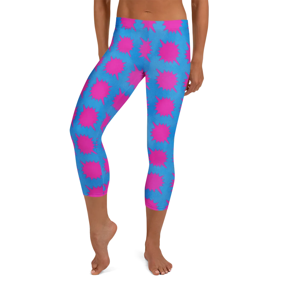 Neon Comet on Capri Leggings — Front