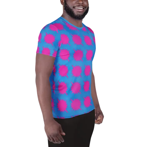 Neon Comet on a Men's Athletic T-Shirt