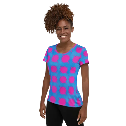 Neon Comet on a Women's Athletic T-Shirt