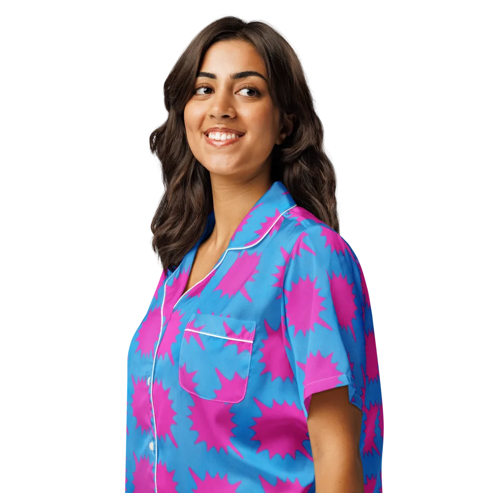 Neon Comet on Women's Short Sleeve Pajama Top — Left Front
