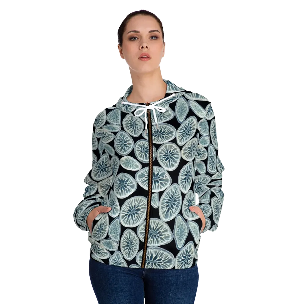 Midnight Citrus on Women's Full-Zip Hoodie — Front On Person