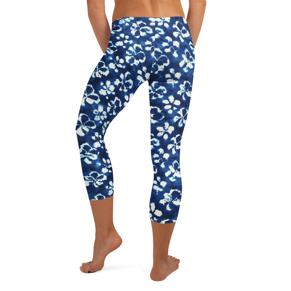 Shibori Garden on Capri Leggings — Back