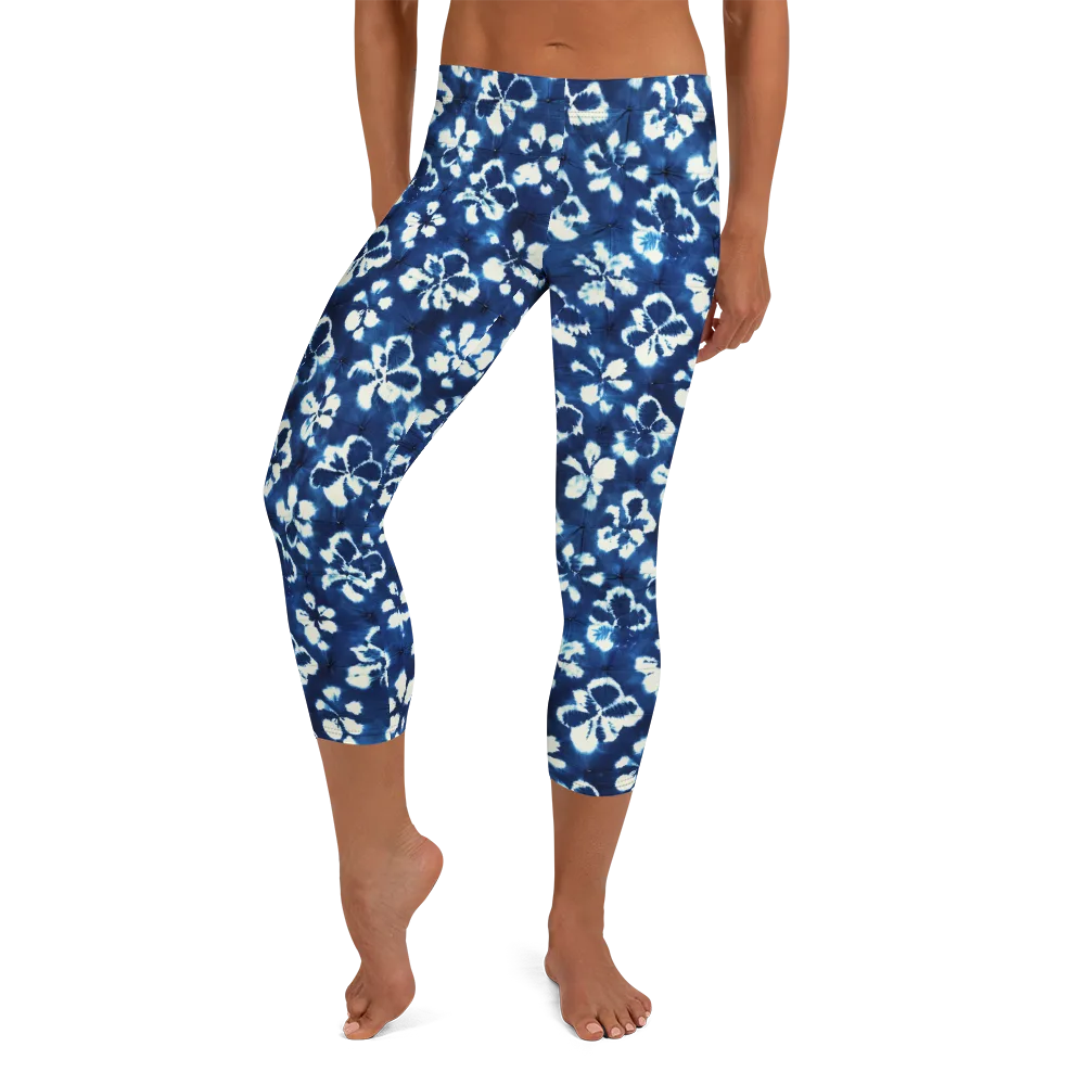 Shibori Garden on Capri Leggings — Front