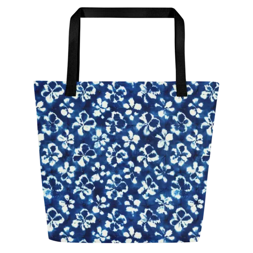 Shibori Garden on a Large Tote Bag W/ Pocket