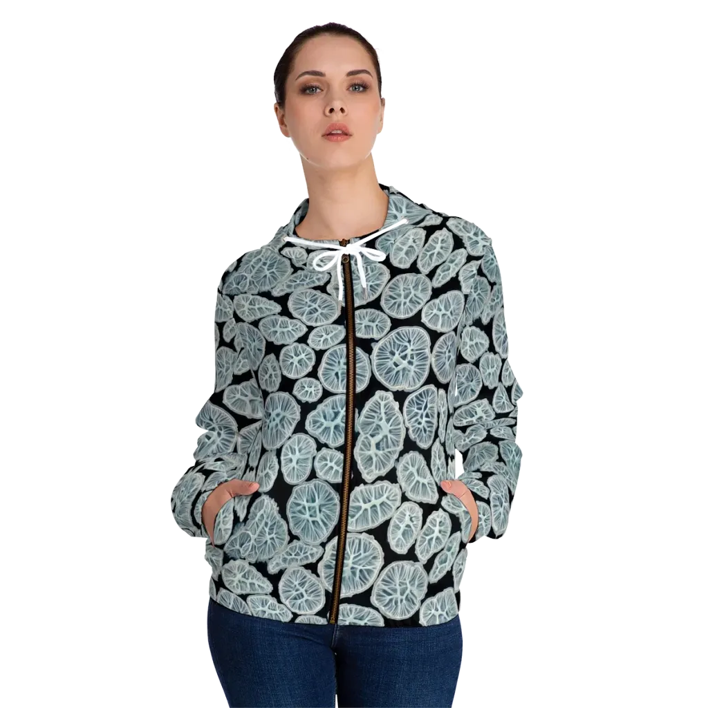 Frosted Citrus on Women's Full-Zip Hoodie — Front On Person