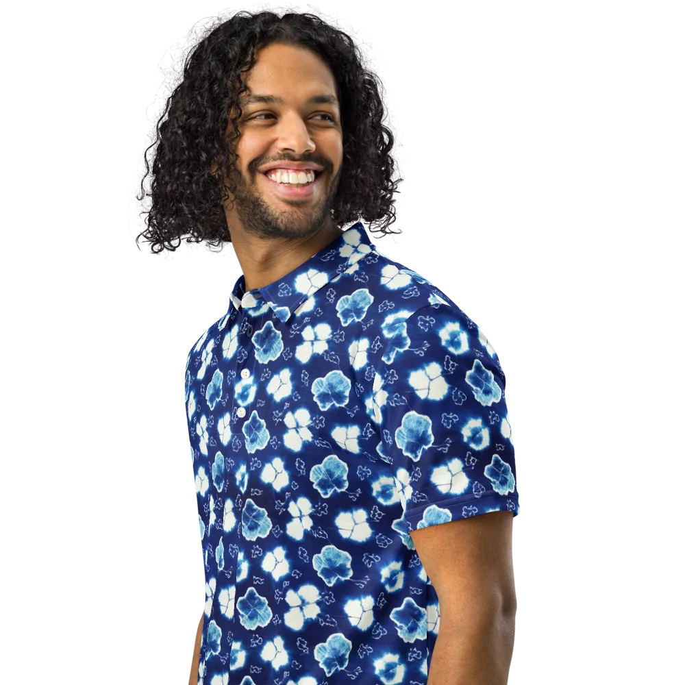 Indigo Botanica on Men's Slim Fit Polo Shirt — Left Front