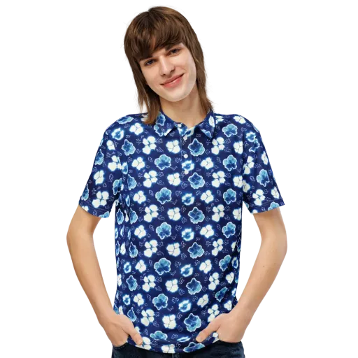 Indigo Botanica on a Men's Slim Fit Polo Shirt
