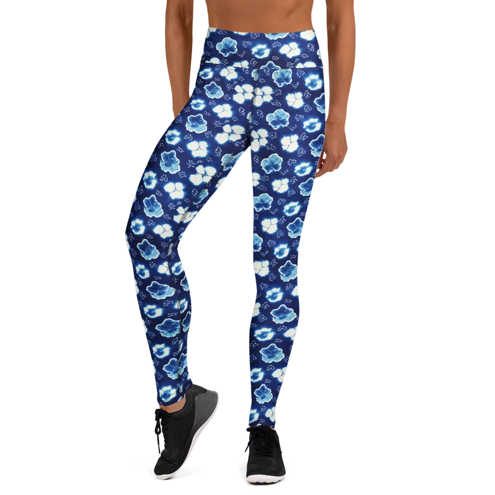 Indigo Botanica on Yoga Leggings — Front