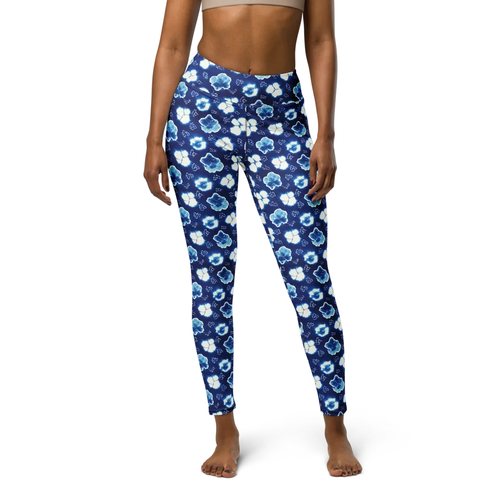 Indigo Botanica on Yoga Leggings — Front