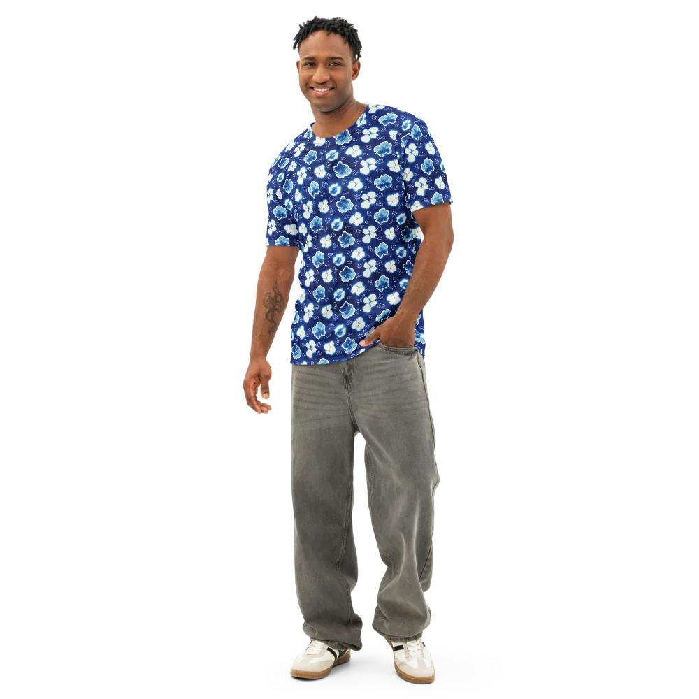 Indigo Botanica on Men's Cotton Crew Neck T-Shirt — Front