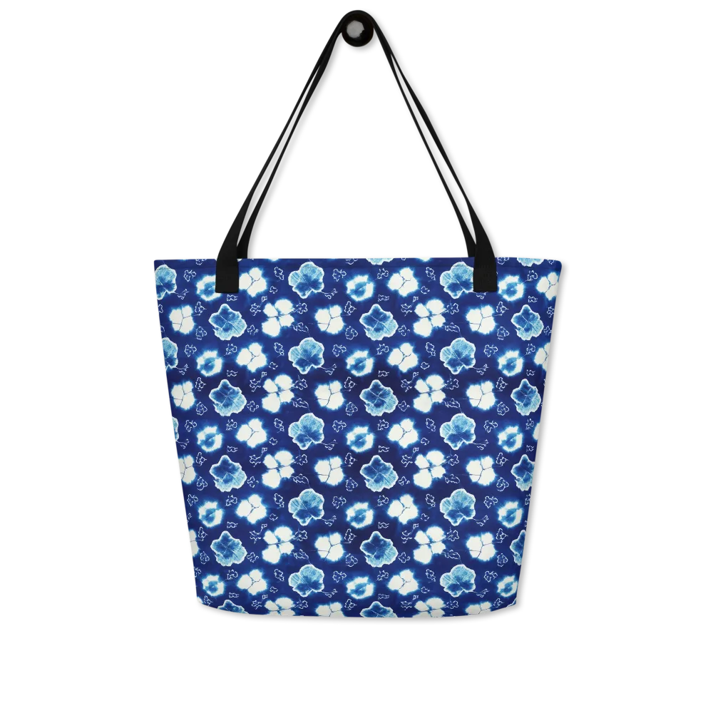 Indigo Botanica on Large Tote Bag W/ Pocket — Front