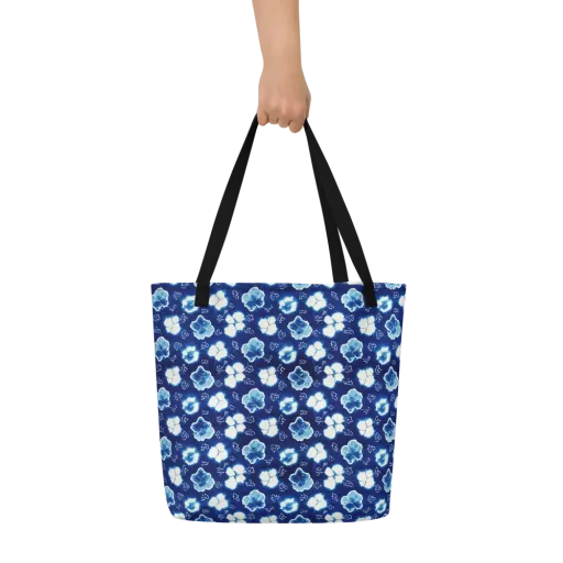 Indigo Botanica on a Large Tote Bag W/ Pocket