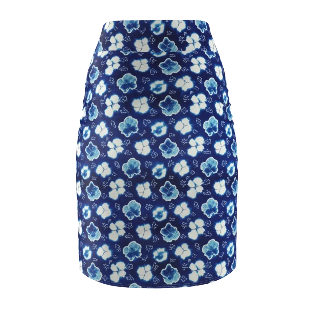 Indigo Botanica on Pencil Skirt — Back