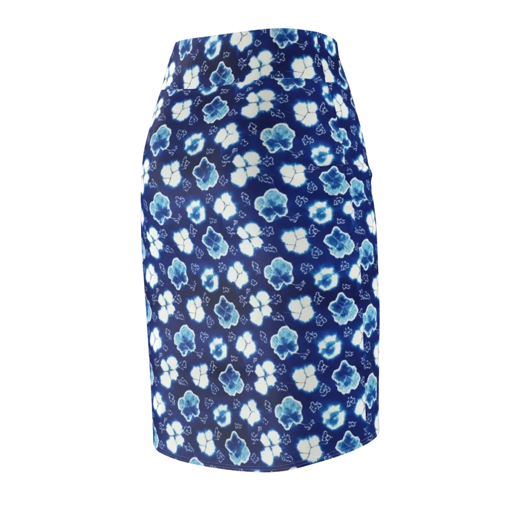Indigo Botanica on Pencil Skirt — Back Side