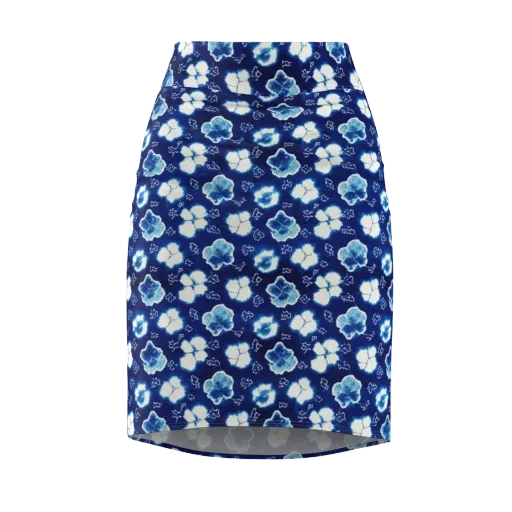 Indigo Botanica on a Pencil Skirt