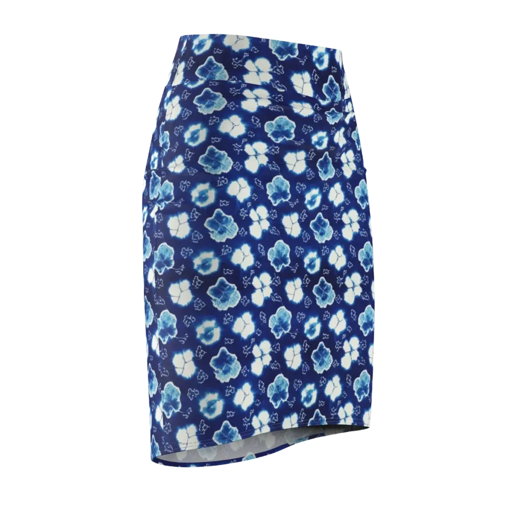 Indigo Botanica on Pencil Skirt — Front Side