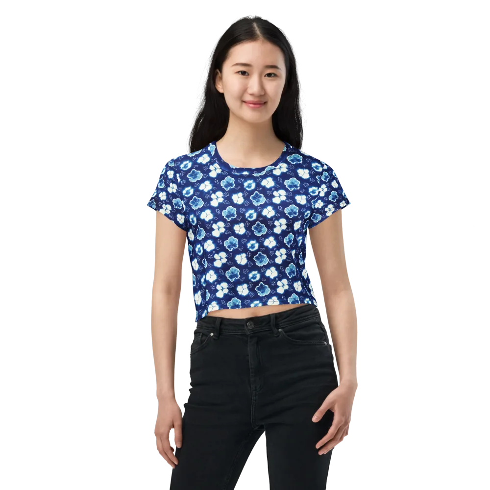 Indigo Botanica on Crop Tee — Front