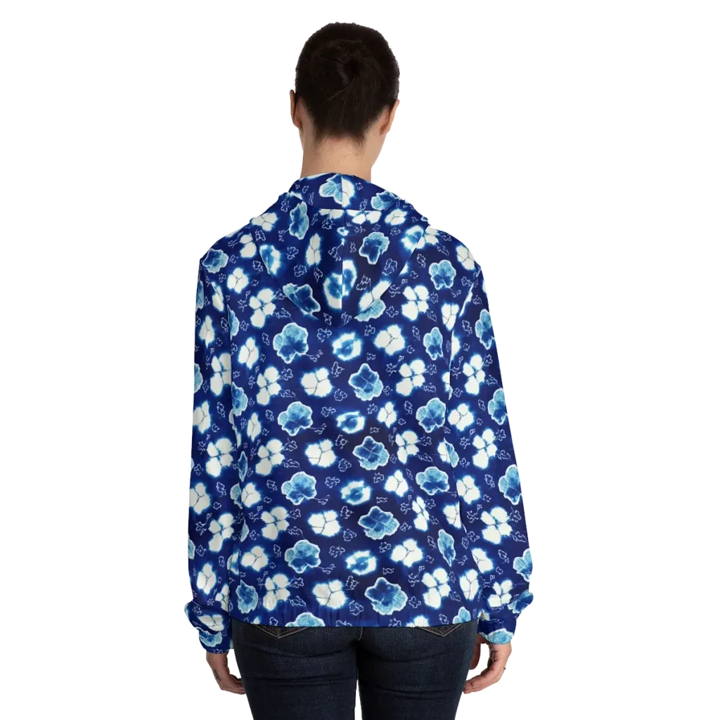Indigo Botanica on Women's Full-Zip Hoodie — Back On Person