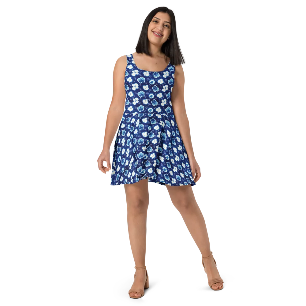 Indigo Botanica on Skater Dress — Front