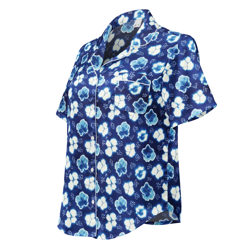 Indigo Botanica on Women's Short Sleeve Pajama Top — Left Front