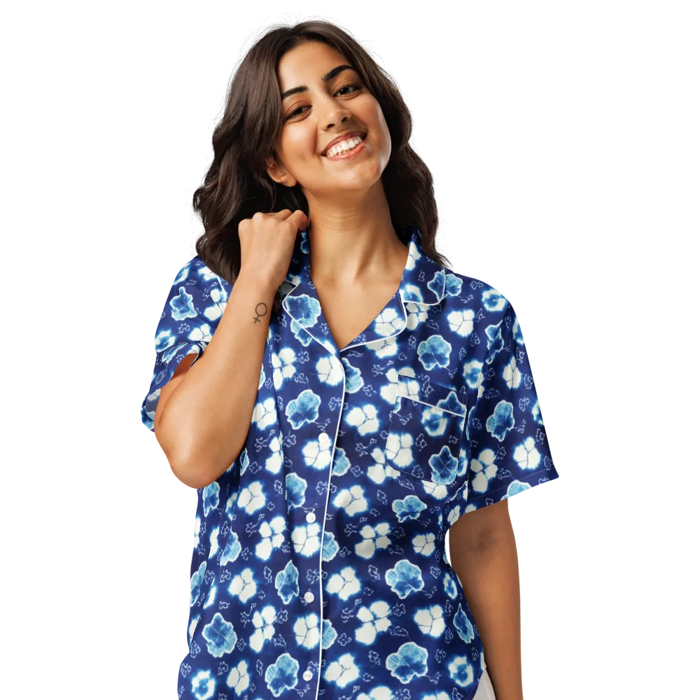 Indigo Botanica on Women's Short Sleeve Pajama Top — Front