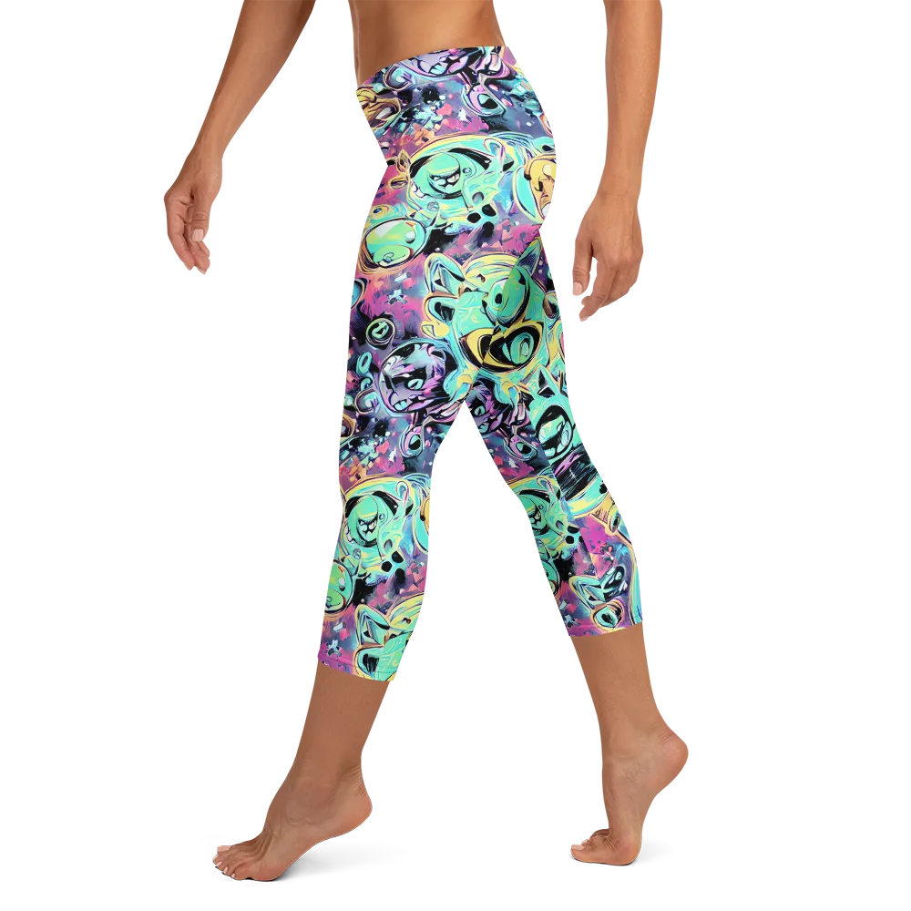 Aqua Oddity on Capri Leggings — Left