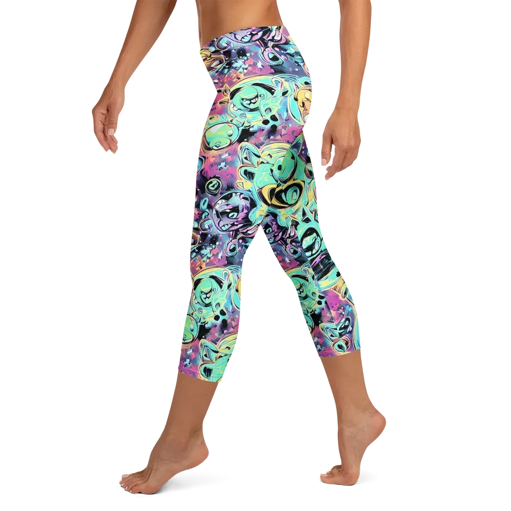 Aqua Oddity on Capri Leggings — Left
