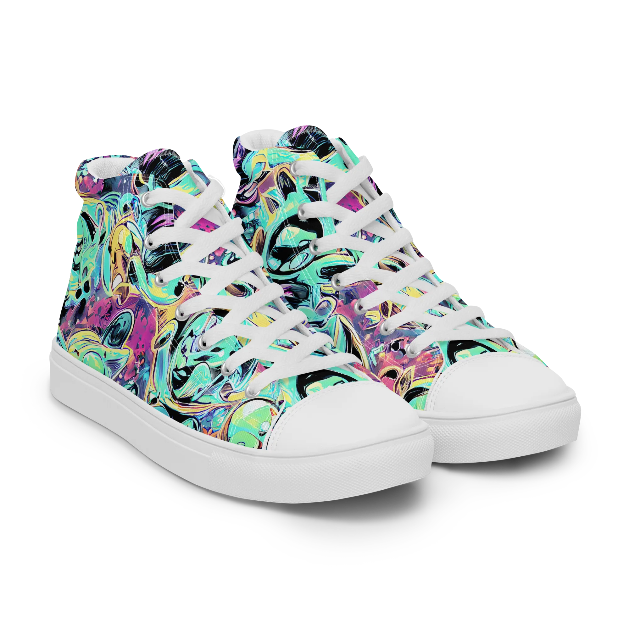 Aqua Oddity on Men's High Top Canvas Shoes — Right Front
