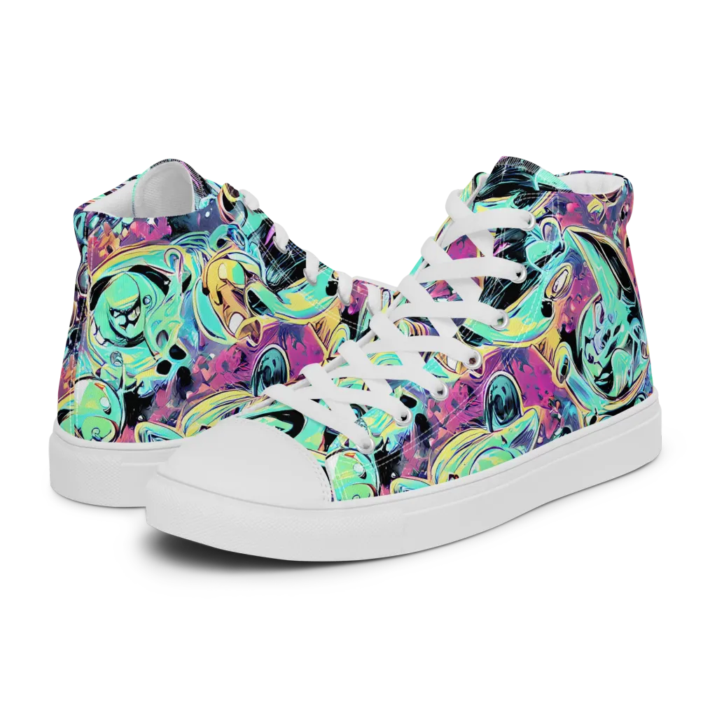Aqua Oddity on Men's High Top Canvas Shoes — Left