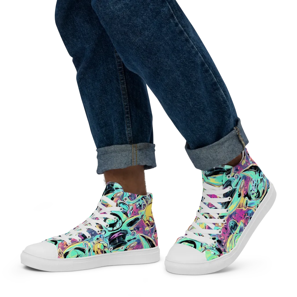 Aqua Oddity on Men's High Top Canvas Shoes — Left